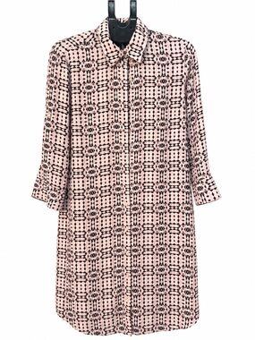 Cabi Size M Blush Pink Black Geometric Print Button Front Tunic Shirt Dress